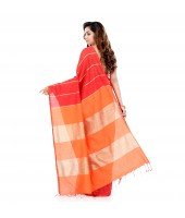 DESH BIDESH Women`s Bengal Handloom Cotton Silk Saree With Blouse Piece (Orange Khaki)