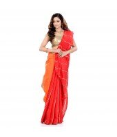 DESH BIDESH Women`s Bengal Handloom Cotton Silk Saree With Blouse Piece (Orange Khaki)