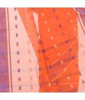 DESH BIDESH Women`s Traditional Bengal Tant Woven Bee Kolka Design Pure Handloom Cotton Saree Without Blouse Piece (Orange)