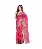 DESH BIDESH Women`s Traditional Bengal Tant Woven Bee Kolka Design Pure Handloom Cotton Saree Without Blouse Piece (Pink