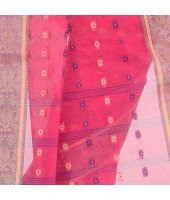 DESH BIDESH Women`s Traditional Bengal Tant Woven Bee Kolka Design Pure Handloom Cotton Saree Without Blouse Piece (Pink