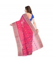 DESH BIDESH Women`s Traditional Bengal Tant Woven Bee Kolka Design Pure Handloom Cotton Saree Without Blouse Piece (Pink