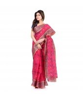 DESH BIDESH Women`s Traditional Bengal Tant Woven Bee Kolka Design Pure Handloom Cotton Saree Without Blouse Piece (Pink