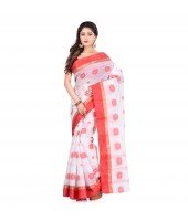  DESH BIDESH Women`s Traditional Bengal Tant Pure Handloom Cotton Saree Woven Fuleswari Design Without Blouse Piece (Red White)