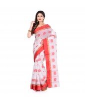  DESH BIDESH Women`s Traditional Bengal Tant Pure Handloom Cotton Saree Woven Fuleswari Design Without Blouse Piece (Red White)