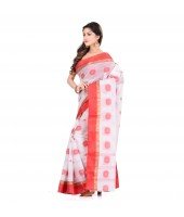  DESH BIDESH Women`s Traditional Bengal Tant Pure Handloom Cotton Saree Woven Fuleswari Design Without Blouse Piece (Red White)