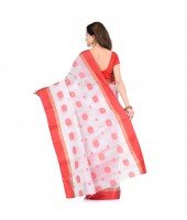  DESH BIDESH Women`s Traditional Bengal Tant Pure Handloom Cotton Saree Woven Fuleswari Design Without Blouse Piece (Red White)