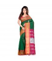 DESH BIDESH Women`s Handloom Cotton Silk Saree Jacquard Maheswari Design Zari Work With Blouse Piece(Green Pink)