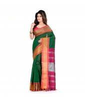 DESH BIDESH Women`s Handloom Cotton Silk Saree Jacquard Maheswari Design Zari Work With Blouse Piece(Green Pink)