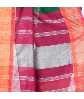 DESH BIDESH Women`s Handloom Cotton Silk Saree Jacquard Maheswari Design Zari Work With Blouse Piece(Green Pink)