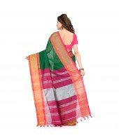 DESH BIDESH Women`s Handloom Cotton Silk Saree Jacquard Maheswari Design Zari Work With Blouse Piece(Green Pink)