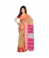 DESH BIDESH Women`s Handloom Cotton Silk Saree Jacquard Maheswari Design Zari Work With Blouse Piece(Mustard Yellow Pink)