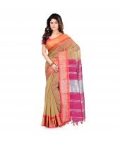 DESH BIDESH Women`s Handloom Cotton Silk Saree Jacquard Maheswari Design Zari Work With Blouse Piece(Mustard Yellow Pink)