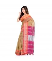 DESH BIDESH Women`s Handloom Cotton Silk Saree Jacquard Maheswari Design Zari Work With Blouse Piece(Mustard Yellow Pink)