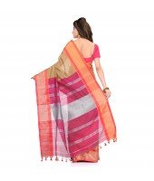 DESH BIDESH Women`s Handloom Cotton Silk Saree Jacquard Maheswari Design Zari Work With Blouse Piece(Mustard Yellow Pink)