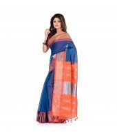 DESH BIDESH Women`s Handloom Cotton Silk Saree Jacquard Maheswari Design Zari Work With Blouse Piece(Blue Orange)