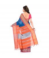 DESH BIDESH Women`s Handloom Cotton Silk Saree Jacquard Maheswari Design Zari Work With Blouse Piece(Blue Orange)