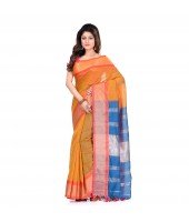 DESH BIDESH Women`s Handloom Cotton Silk Saree Jacquard Maheswari Design Zari Work With Blouse Piece(Yellow Blue)