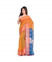 DESH BIDESH Women`s Handloom Cotton Silk Saree Jacquard Maheswari Design Zari Work With Blouse Piece(Yellow Blue)