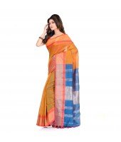 DESH BIDESH Women`s Handloom Cotton Silk Saree Jacquard Maheswari Design Zari Work With Blouse Piece(Yellow Blue)