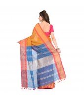 DESH BIDESH Women`s Handloom Cotton Silk Saree Jacquard Maheswari Design Zari Work With Blouse Piece(Yellow Blue)