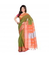 DESH BIDESH Women`s Handloom Cotton Silk Saree Jacquard Maheswari Design Zari Work With Blouse Piece(Light Green Orange)