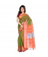 DESH BIDESH Women`s Handloom Cotton Silk Saree Jacquard Maheswari Design Zari Work With Blouse Piece(Light Green Orange)