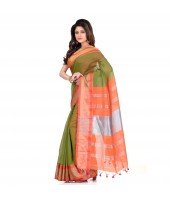 DESH BIDESH Women`s Handloom Cotton Silk Saree Jacquard Maheswari Design Zari Work With Blouse Piece(Light Green Orange)