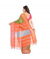 DESH BIDESH Women`s Handloom Cotton Silk Saree Jacquard Maheswari Design Zari Work With Blouse Piece(Light Green Orange)