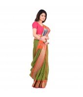 DESH BIDESH Women`s Handloom Cotton Silk Saree Jacquard Maheswari Design Zari Work With Blouse Piece(Light Green Orange)