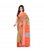 DESH BIDESH Women`s Handloom Cotton Silk Saree Jacquard Maheswari Design Zari Work With Blouse Piece(Khaki Orange)