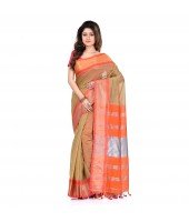 DESH BIDESH Women`s Handloom Cotton Silk Saree Jacquard Maheswari Design Zari Work With Blouse Piece(Khaki Orange)