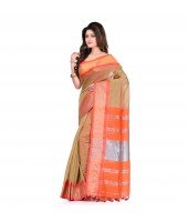 DESH BIDESH Women`s Handloom Cotton Silk Saree Jacquard Maheswari Design Zari Work With Blouse Piece(Khaki Orange)