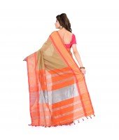 DESH BIDESH Women`s Handloom Cotton Silk Saree Jacquard Maheswari Design Zari Work With Blouse Piece(Khaki Orange)