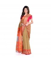 DESH BIDESH Women`s Handloom Cotton Silk Saree Jacquard Maheswari Design Zari Work With Blouse Piece(Khaki Orange)