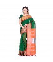 DESH BIDESH Women`s Handloom Cotton Silk Saree Jacquard Maheswari Design Zari Work With Blouse Piece(Green Orange)