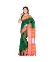 DESH BIDESH Women`s Handloom Cotton Silk Saree Jacquard Maheswari Design Zari Work With Blouse Piece(Green Orange)