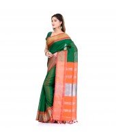 DESH BIDESH Women`s Handloom Cotton Silk Saree Jacquard Maheswari Design Zari Work With Blouse Piece(Green Orange)