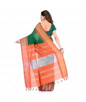 DESH BIDESH Women`s Handloom Cotton Silk Saree Jacquard Maheswari Design Zari Work With Blouse Piece(Green Orange)