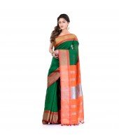 DESH BIDESH Women`s Handloom Cotton Silk Saree Jacquard Maheswari Design Zari Work With Blouse Piece(Green Orange)