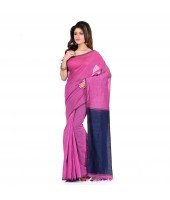 DESH BIDESH Women`s Bengal Half Half Ghicha Handloom Cotton Silk Saree With Blouse Piece (Pink Blue)