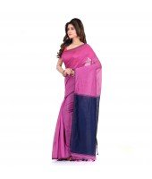 DESH BIDESH Women`s Bengal Half Half Ghicha Handloom Cotton Silk Saree With Blouse Piece (Pink Blue)