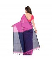 DESH BIDESH Women`s Bengal Half Half Ghicha Handloom Cotton Silk Saree With Blouse Piece (Pink Blue)