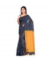 DESH BIDESH Women`s Bengal Half Half Ghicha Handloom Cotton Silk Saree With Blouse Piece (Black Orange)