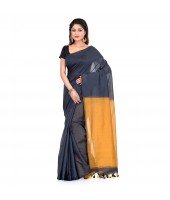 DESH BIDESH Women`s Bengal Half Half Ghicha Handloom Cotton Silk Saree With Blouse Piece (Black Orange)