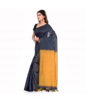 DESH BIDESH Women`s Bengal Half Half Ghicha Handloom Cotton Silk Saree With Blouse Piece (Black Orange)