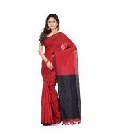 DESH BIDESH Women`s Bengal Half Half Ghicha Handloom Cotton Silk Saree With Blouse Piece (Red Black)