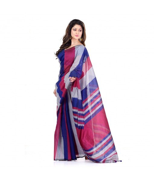 DESH BIDESH Women`s Bengal Khadi Ghicha Handloom Cotton Silk Saree With Blouse Piece (Ink Red Grey)