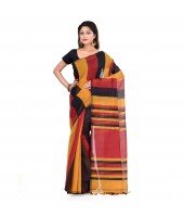 DESH BIDESH Women`s Bengal Khadi Ghicha Handloom Cotton Silk Saree With Blouse Piece (Black Yellow Red)