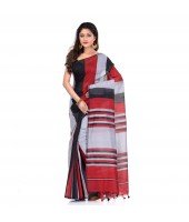 DESH BIDESH Women`s Bengal Khadi Ghicha Handloom Cotton Silk Saree With Blouse Piece (Black Silver Red)